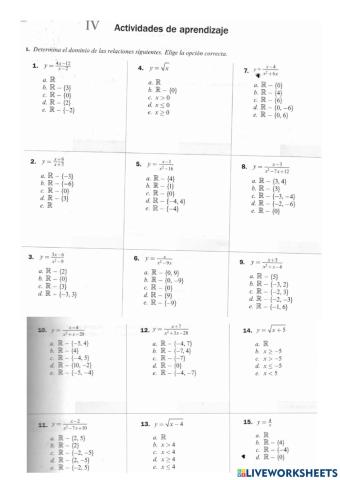 Dominio de una relación expresada como ecuación