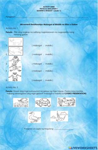 Movement Relationships-Mabagal at Mabilis na Kilos o Galaw