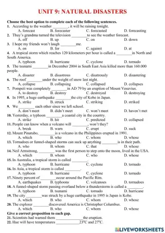 Unit 9 natural disasters