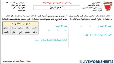 نشاط2: التباديل