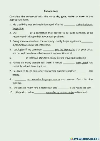 Collocations - do, give, make, take