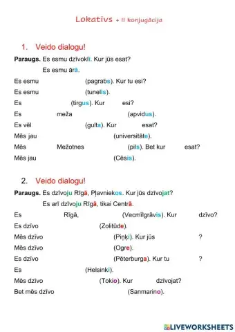 Lokatīvs-2+II konj.