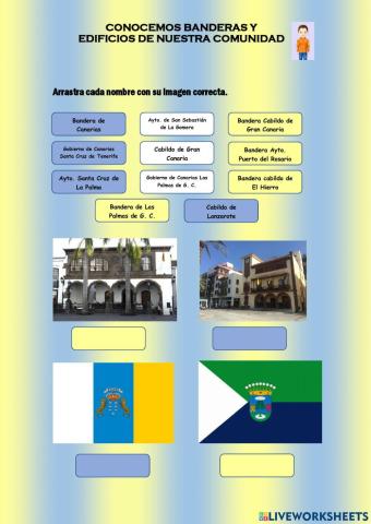 Banderas y edificios de Canarias.