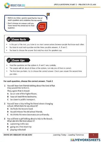 (PET) Listening Part 2 - Practice in class
