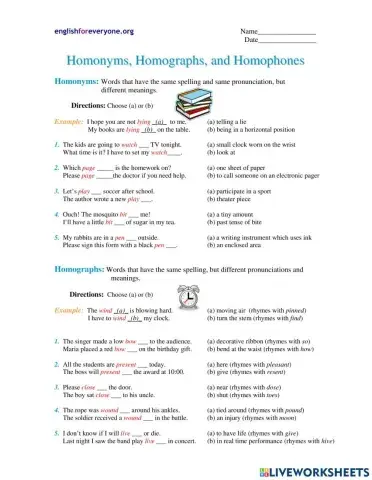 Homonyms, Homophones and Homographs