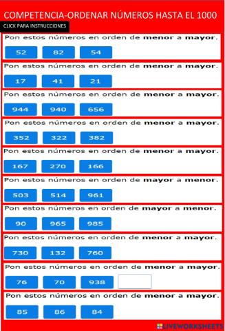 Ordenar números, hasta el 1000