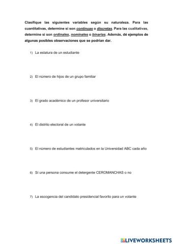 Clasificación de variables según su naturaleza