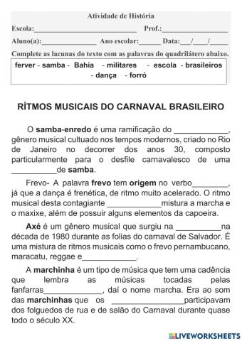 Rítmos do carnaval brasileiro