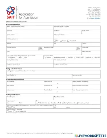 SAIT Admission For,