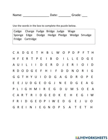 Spelling words 'dge'