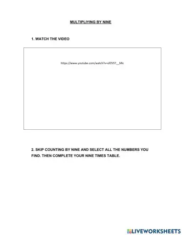 Nine times table (1)