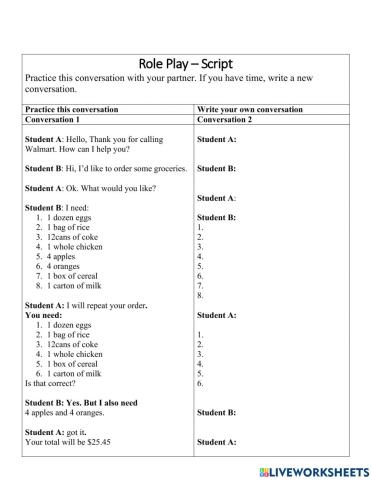 ESL Shopping RolePlay