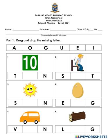 KG1 Phonics Final Assessment