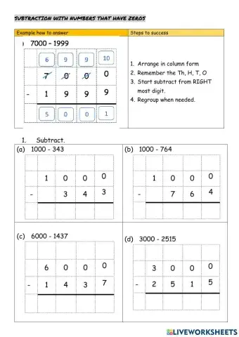Subtraction wuth numbers that have zeros