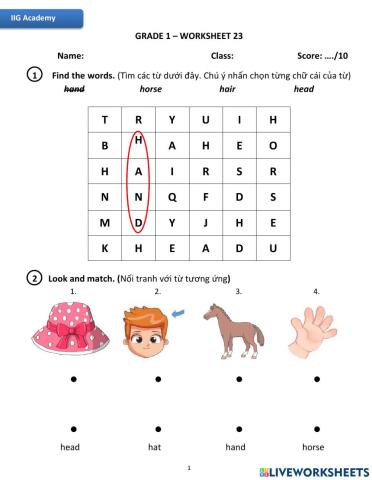 IIG-Grade 1-Worksheet 23