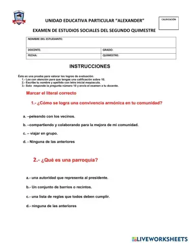 Examen de estudios sociales