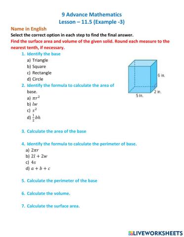 9 Advance Mathematics Lesson – 11.5 (Example -3)