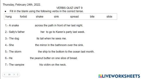 Verbs quiz unit 9