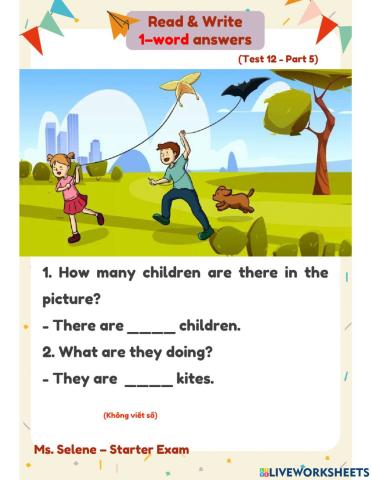 Starters Exam - Test 12 - Reading & Writing - Part 5