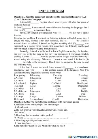 Unit 8: tourism (Grade 9)