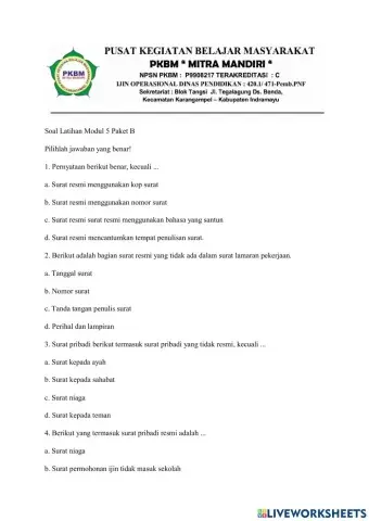Latihan Soal Modul 5 Paket B