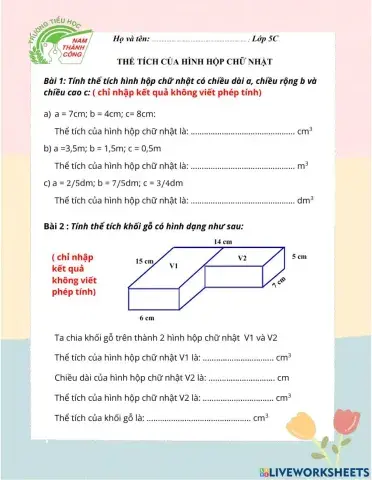 Thể tích hình hộp chữ nhật