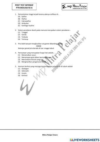 Post test intensif bio-6