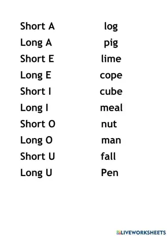Short Vowel Long Vowel