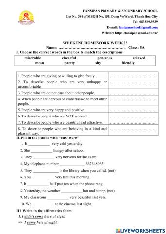 Week 23 - Worksheet 5A Fansipan