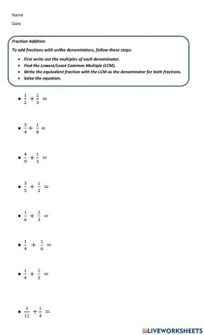 Adding Fractions with unlike denominators