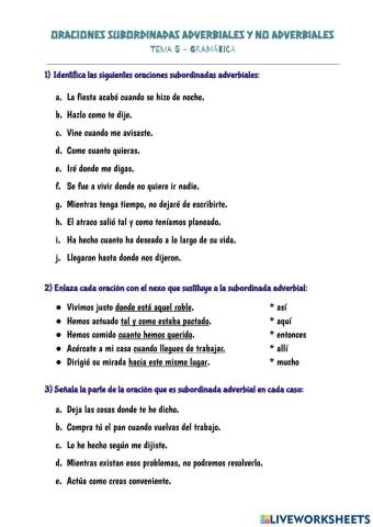Oraciones subordinadas adverbiales y no adverbiales