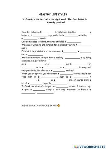 Healthy lifestyles-vocabulary