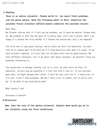 1st conditional reading