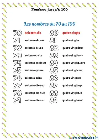 Nombres jusqu'à 100