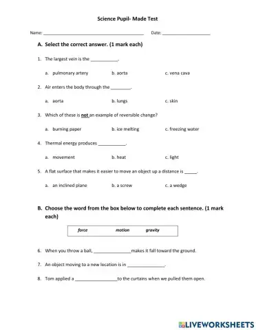 Science Pupil- Made Assessment
