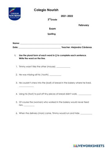 Spelling Exam Feb