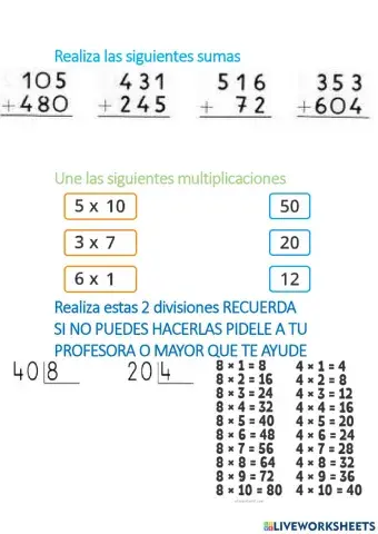 Operaciones combinas sua multiplicacion division
