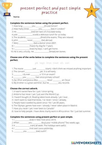 present perfect and past simple practice