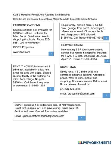CLB 3 Reading Rental Ads-Skill Building