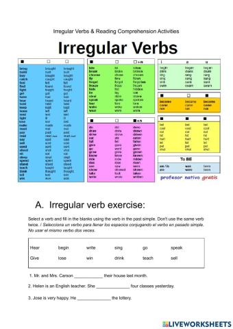 Irregular Verbs & Reading Comprehension Activities