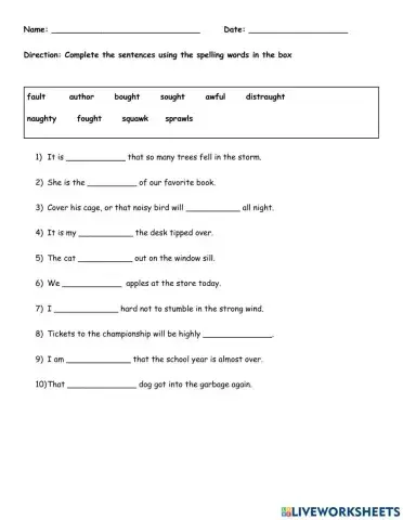 Vowel Pattern:au-aw-al-augh-ough