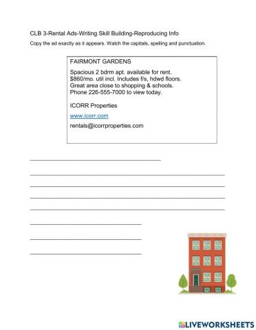 CLB 3 Rental Ads-Copying Practice