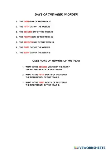 Days of the week in order