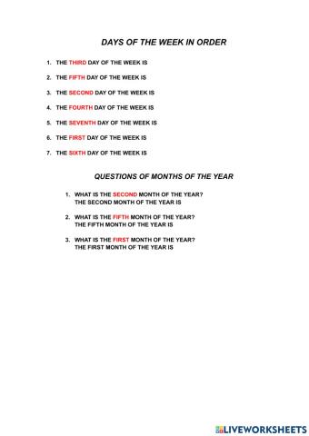 Days of the week in order