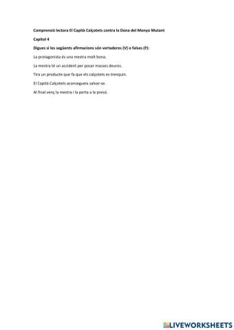 Comprensió lectora El Capità Calçotets contra la Dona del Monyo Mutant Capítol 4