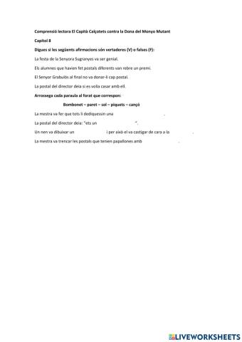 Comprensió lectora El Capità Calçotets contra la Dona del Monyo Mutant Capítol 6 i 7