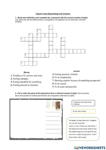 Topic 6: Describing feelings and emotions