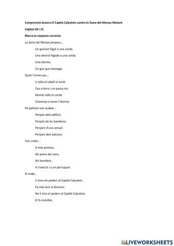 Comprensió lectora El Capità Calçotets contra la Dona del Monyo Mutant Capítol 20 i 21