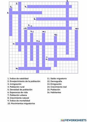 Vocabulario de la población en inglés