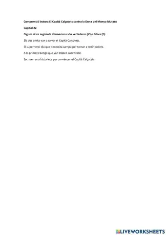 Comprensió lectora El Capità Calçotets contra la Dona del Monyo Mutant Capítol 22